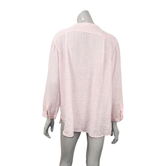 CP SHADES Women's Linen Band collar Button up Blouse in Light Pink Size Large - Picture 4 of 8